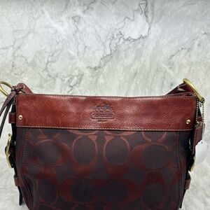 Coach Burgundy and Brown Signature Shoulder Bag
